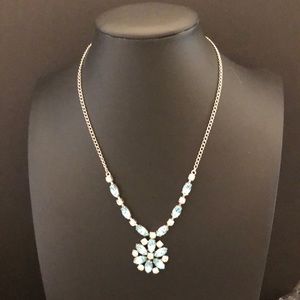 Vintage Rhinestone Blue & Clear Center Drop Silver Tone Chain 16”